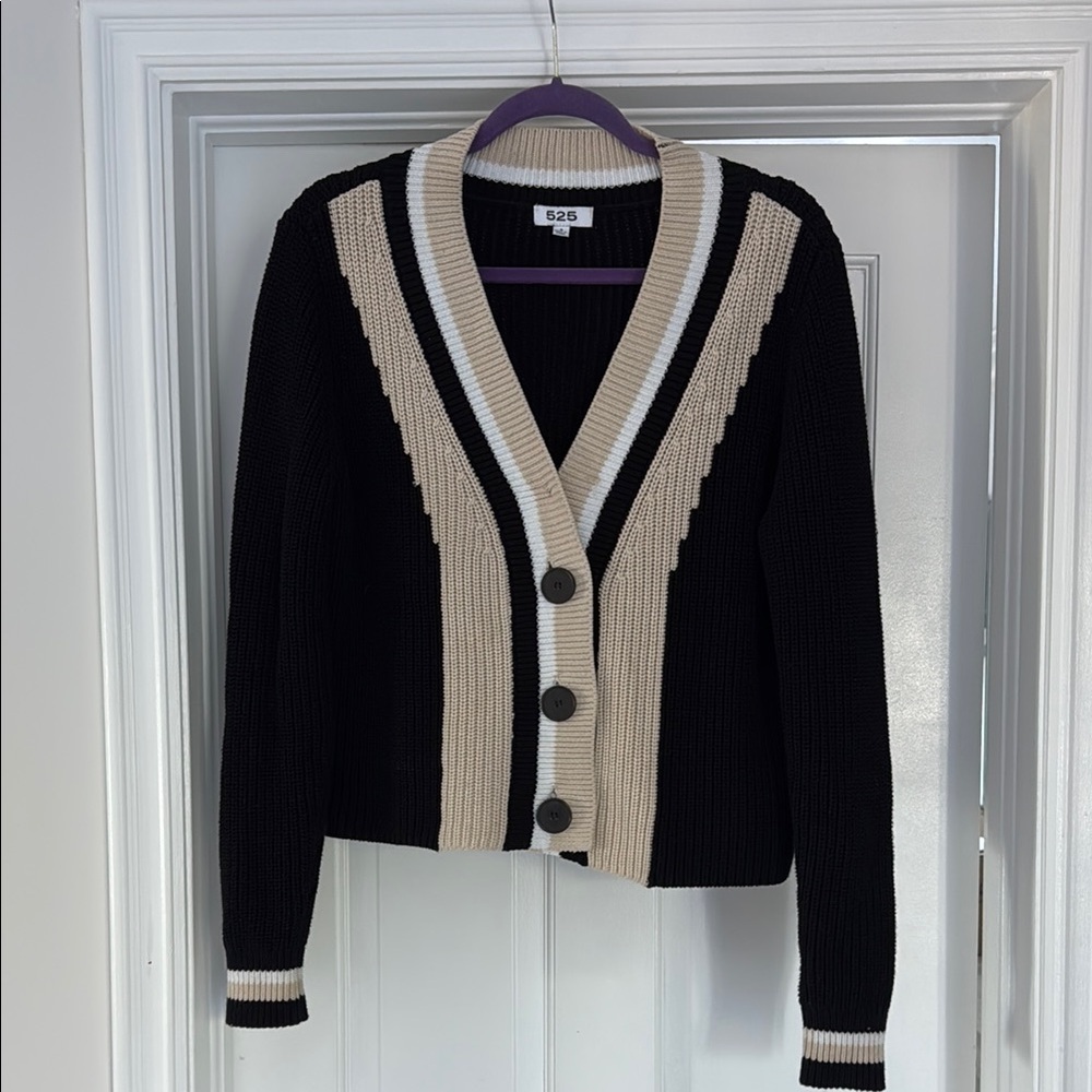 Women's Black and Cream Cardigan Sweater - Picture 5 of 8